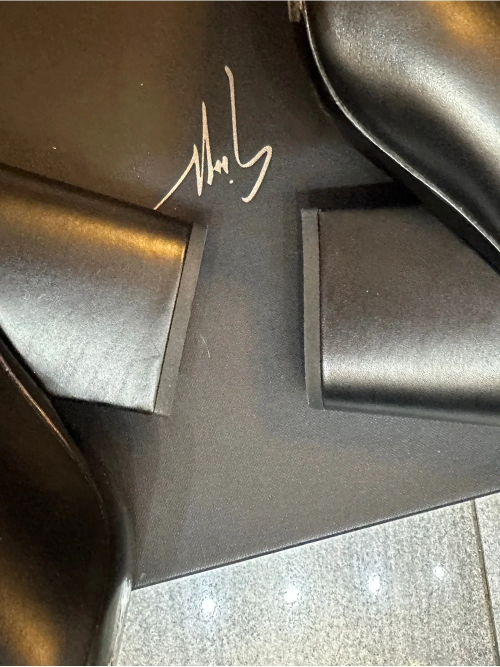 Salvatore Ferragamo Black Leather Pointed Mule Slides with Embroidered Logo